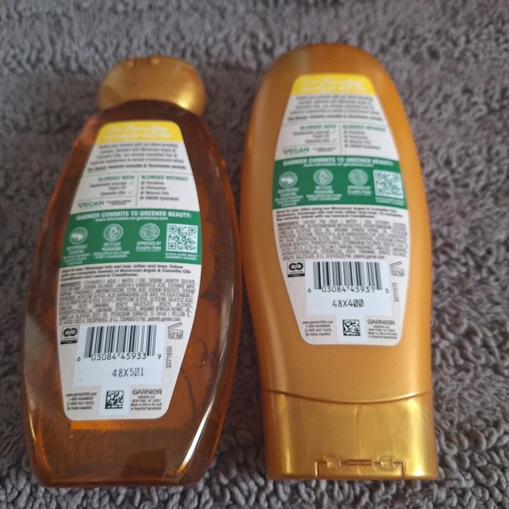 2 Pk Garnier Whole Blends Moroccan Argan Camellia Oil Shampoo Conditioner Bundle